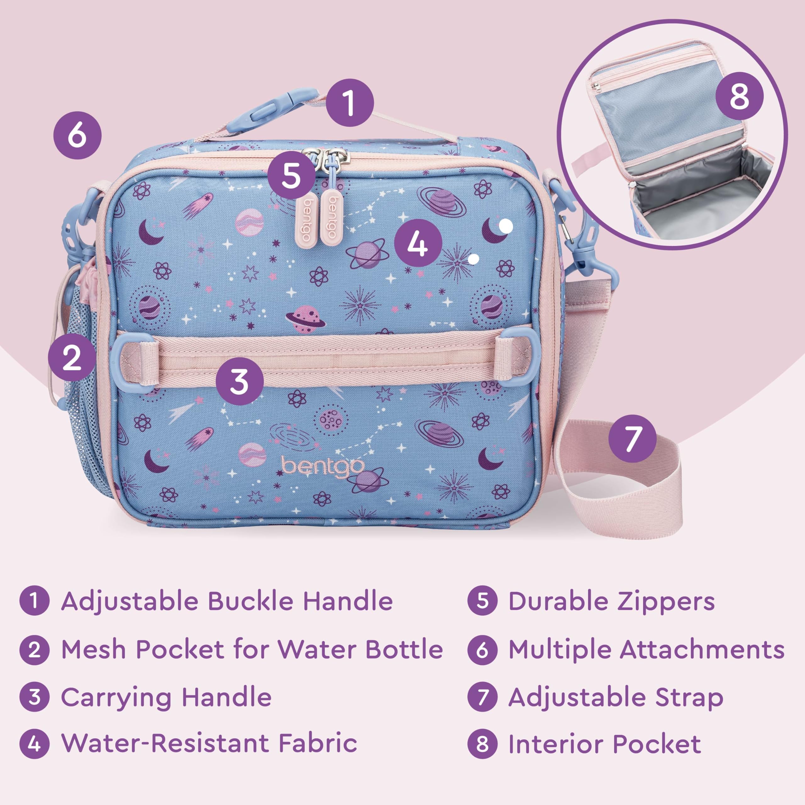 Bentgo Kids Lunch Bag Lavender Galaxy durable fabric and zippers