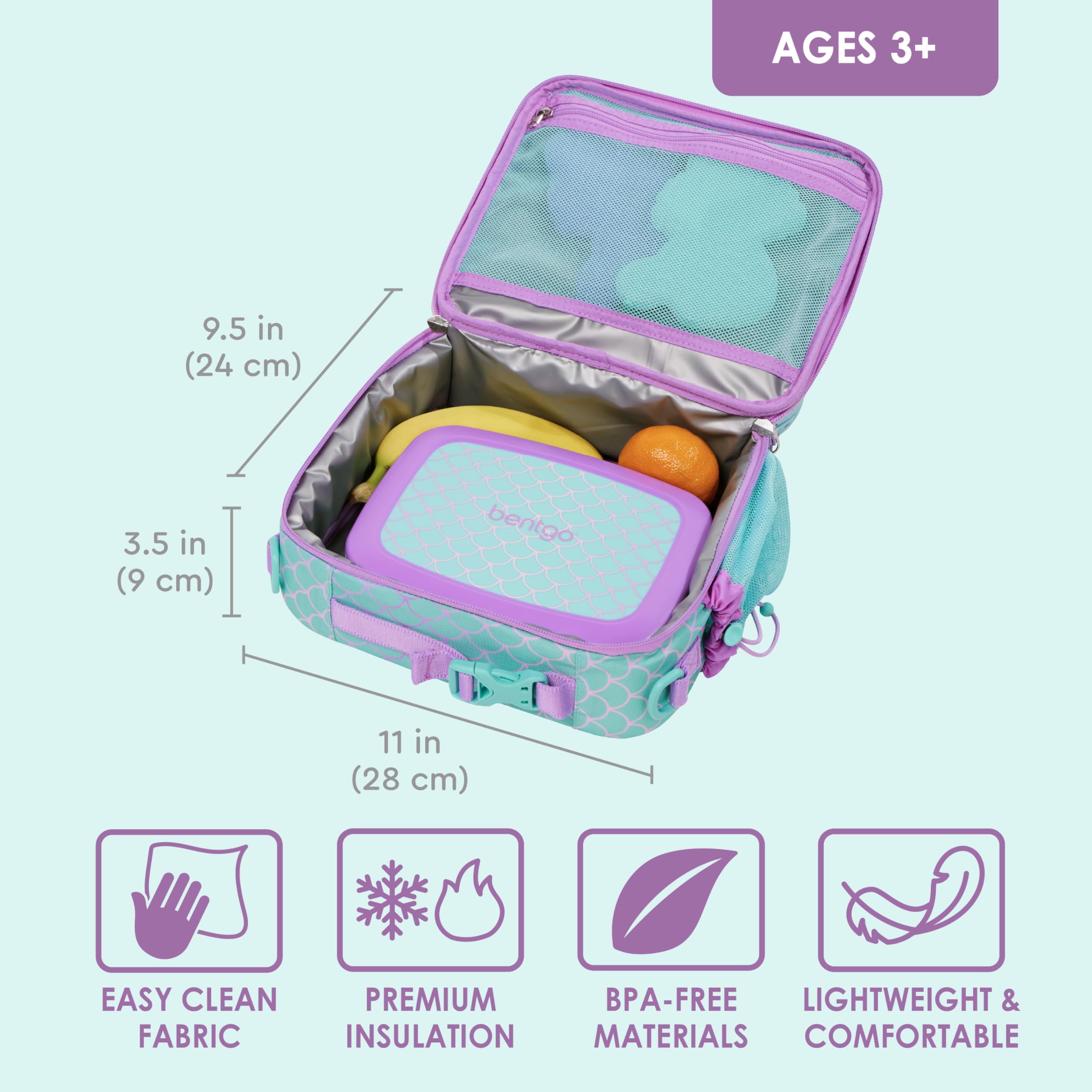 Bentgo Kids Mermaid zipper detail focused on durable YYK zippers