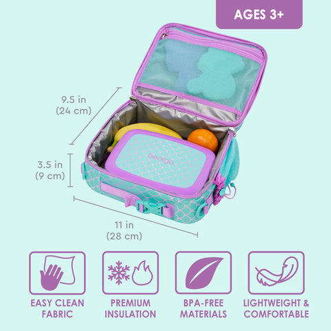 Bentgo Kids Mermaid zipper detail focused on durable YYK zippers