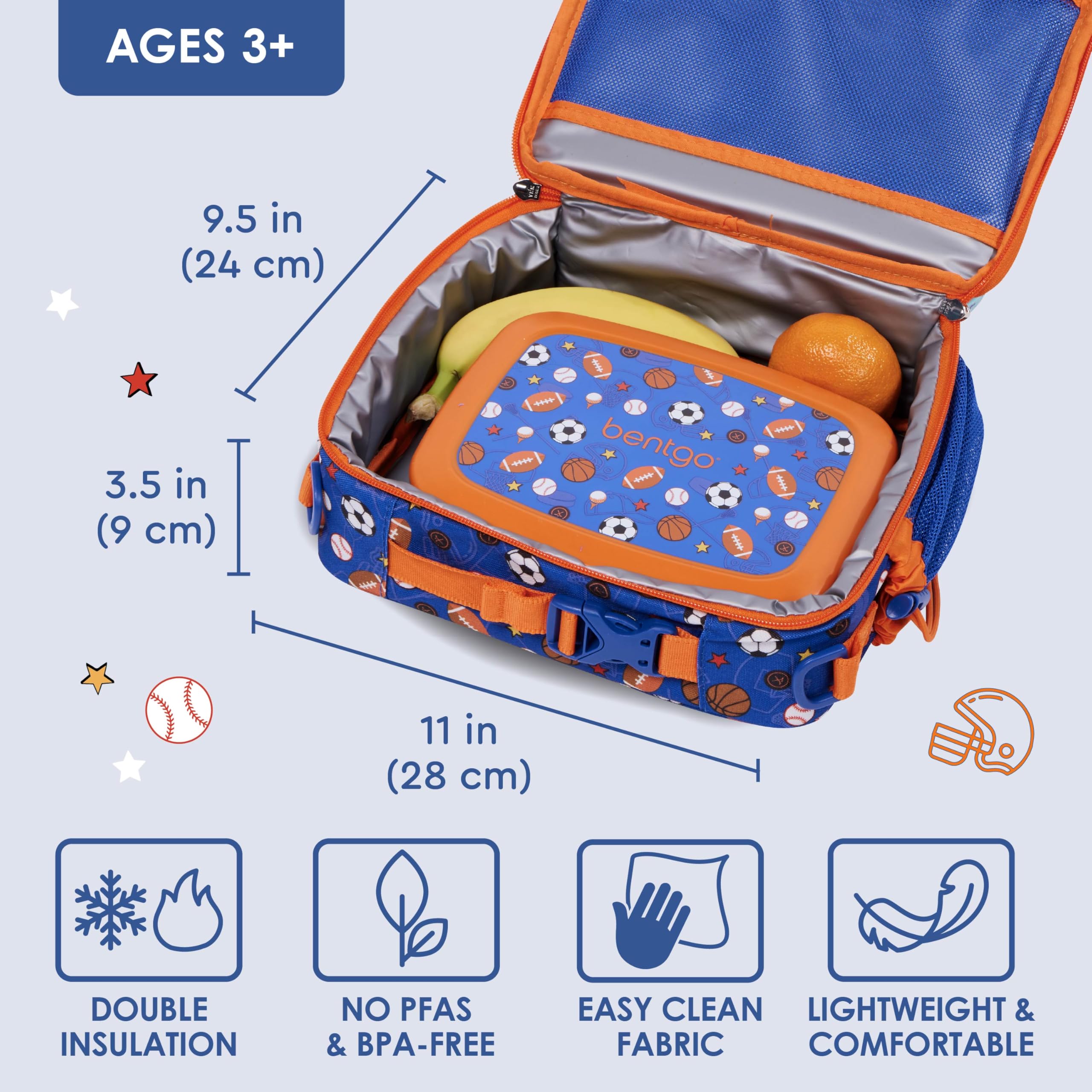 Bentgo Kids lunch bag padded thermal compartment maintains temperature all day.