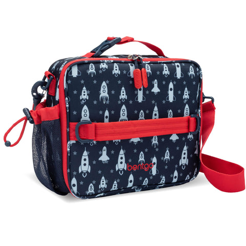 Bentgo Kids lunch bag rocket design showing durability and insulated interior for fresh meals.