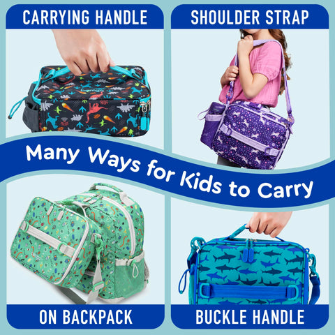 Bentgo Kids Lunch Bag Shark buckle and D-ring for backpack attachment