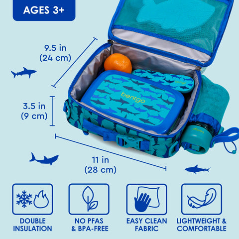 Bentgo Kids Lunch Bag Shark adjustable strap and handle for versatile carrying