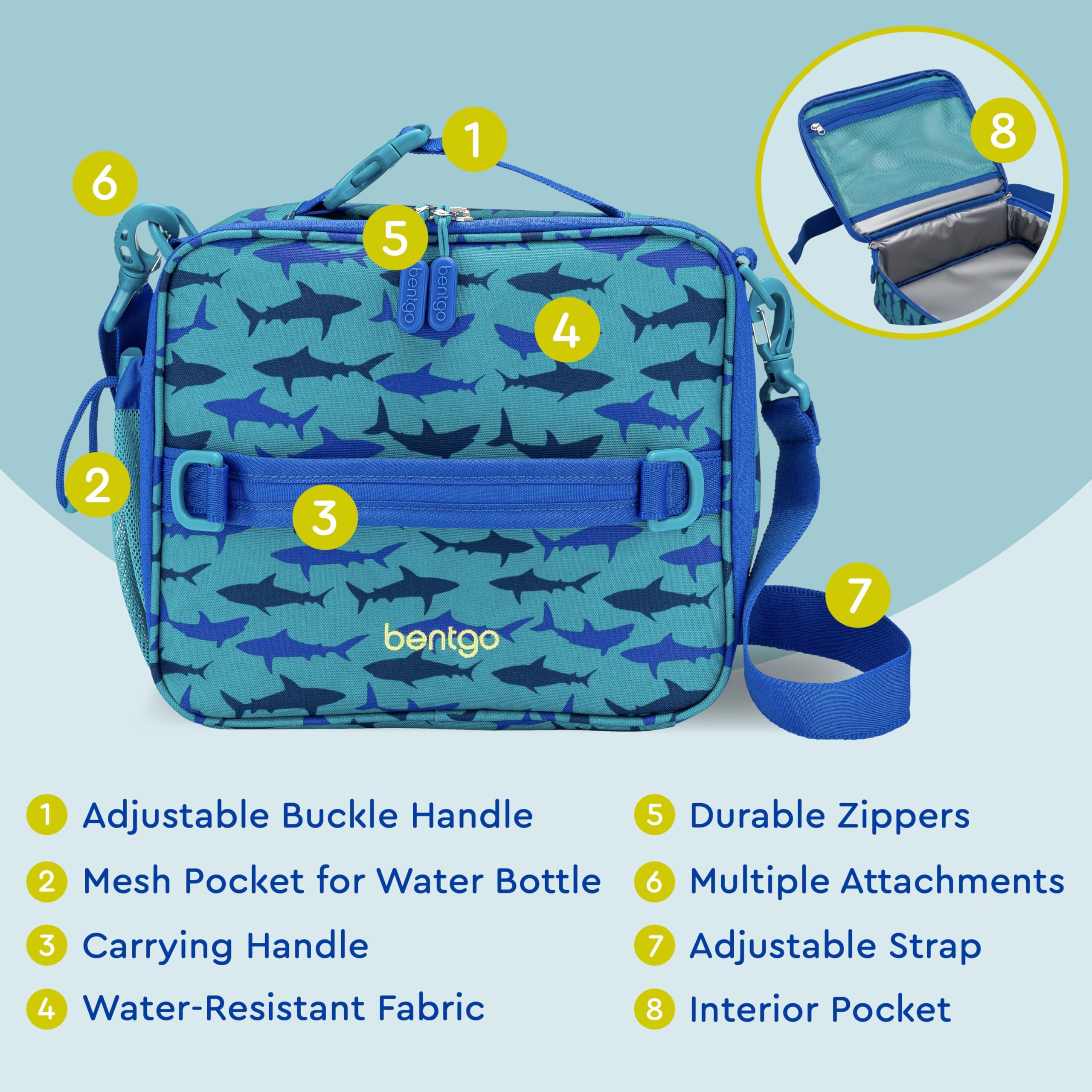 Bentgo Kids Lunch Bag Shark water‑resistant fabric ready for wipes