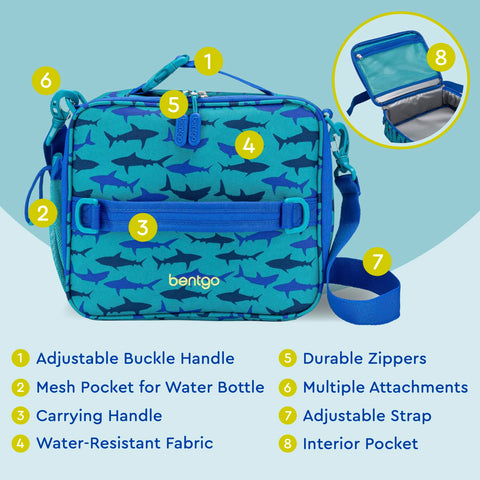 Bentgo Kids Lunch Bag Shark water‑resistant fabric ready for wipes