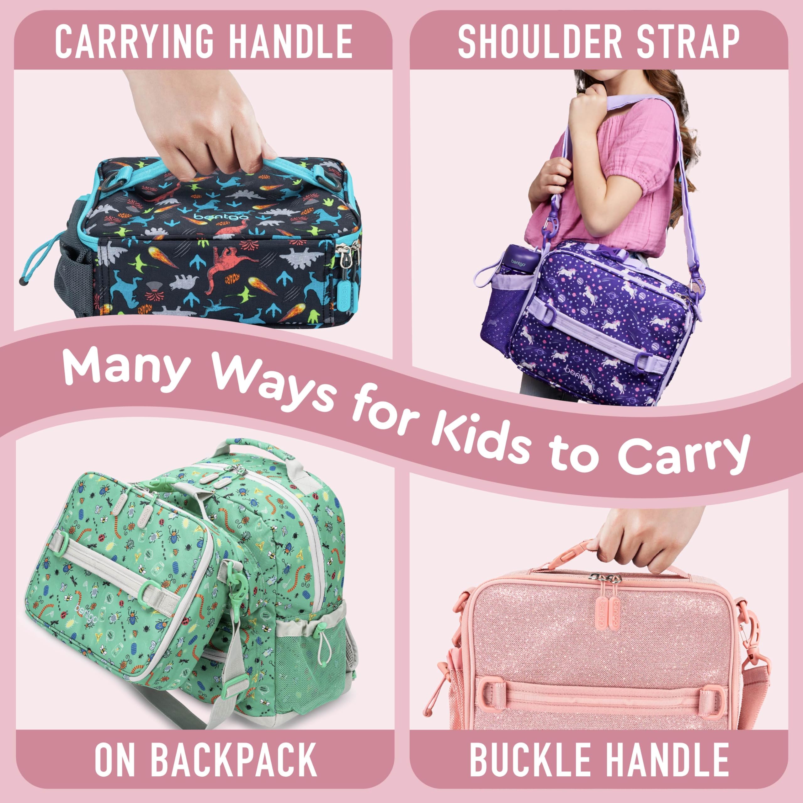 Bentgo Kids lunch bag water bottle pocket keeps drinks organized
