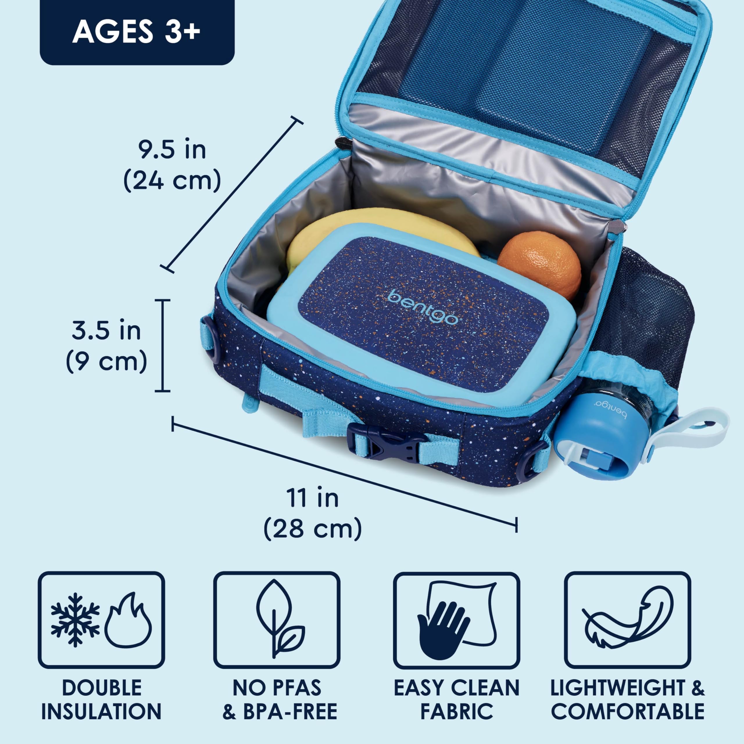Bentgo Kids Lunch Bag water-resistant fabric protects contents from spills