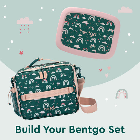 Bentgo Kids Lunch Bag with Bentgo Lunch Box inside, plus snacks and utensils.