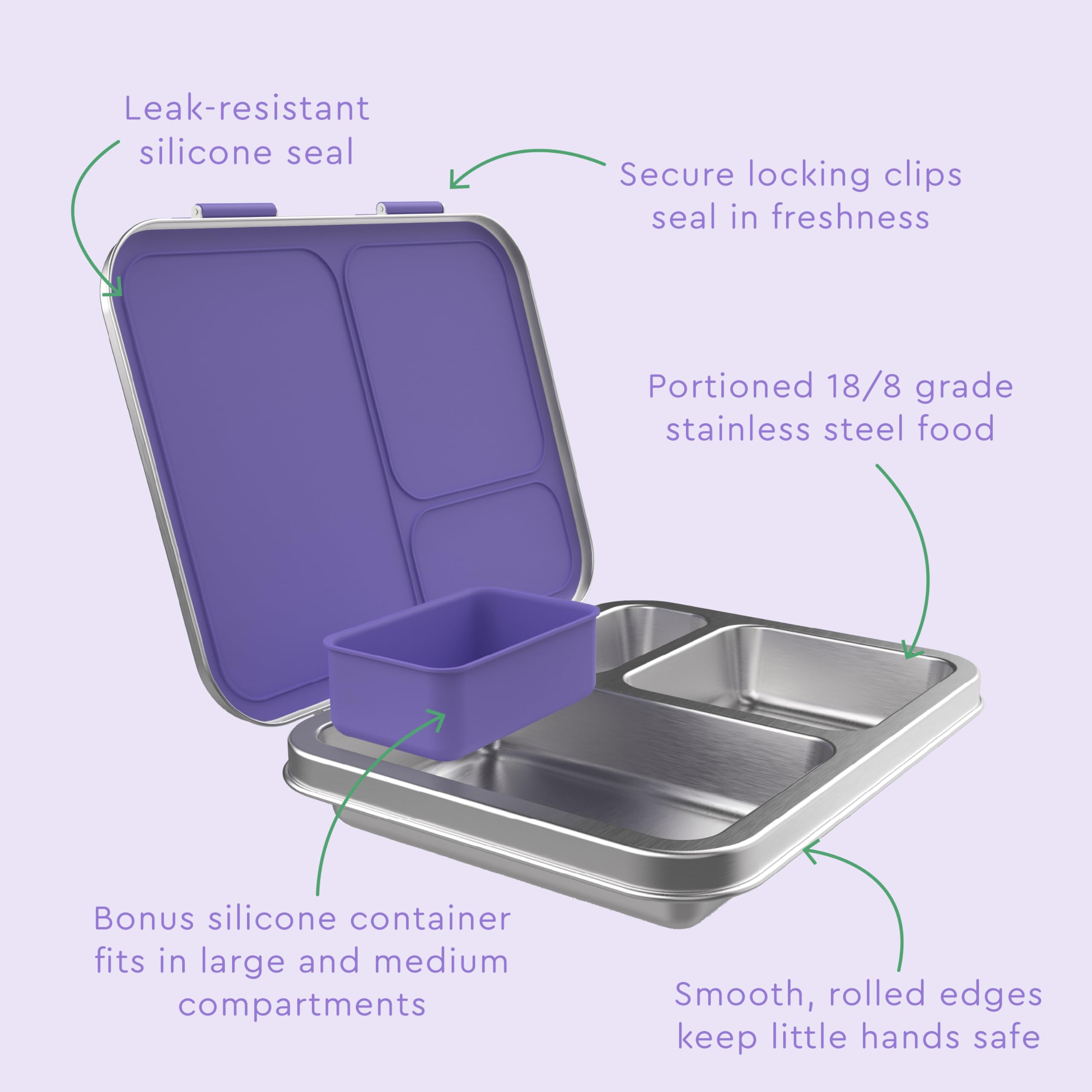 Bentgo Kids BPA-free stainless steel construction supports durable use.