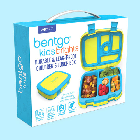 Bentgo Kids citrus-yellow lunch box is easy to spot at school.