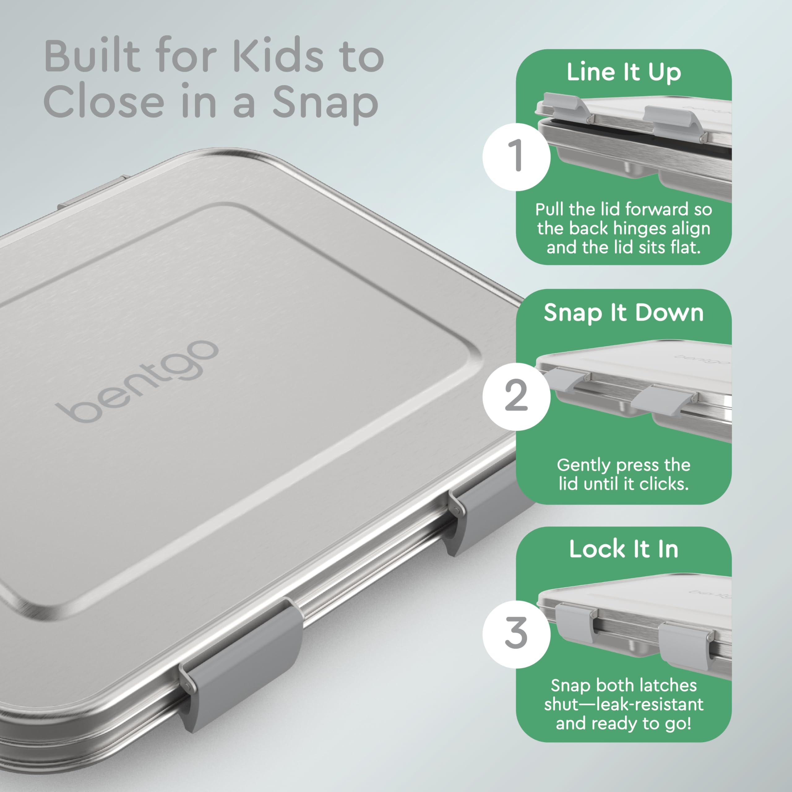Bentgo Kids 18-8 stainless steel construction for durable daily use.