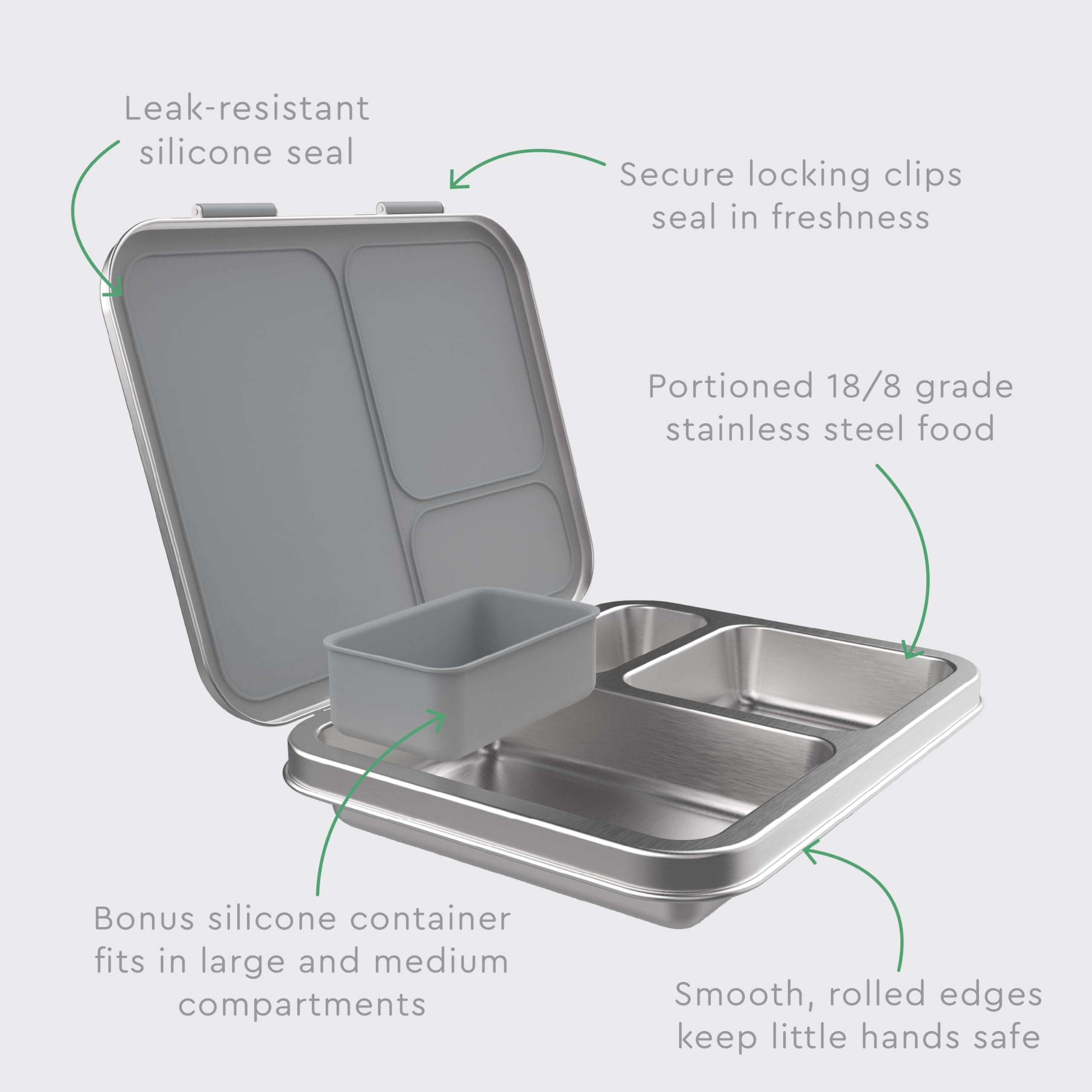 Bentgo Kids lunchbox with easy-grip latching clips for secure transport.
