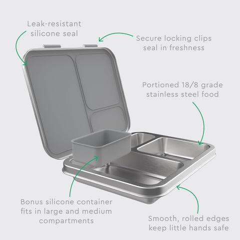 Bentgo Kids lunchbox with easy-grip latching clips for secure transport.