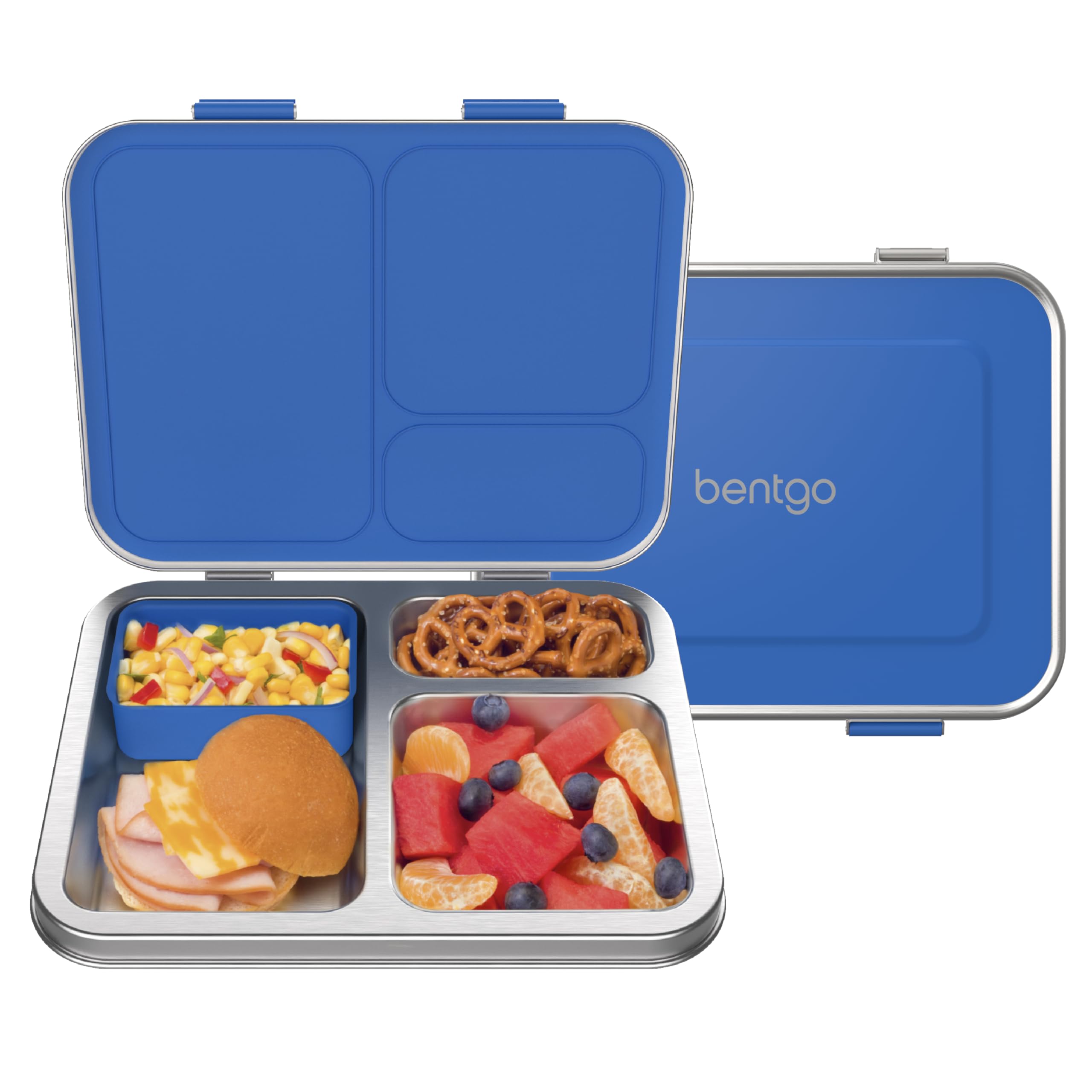 Bentgo Kids lunchbox front view in stainless steel for durable school meals