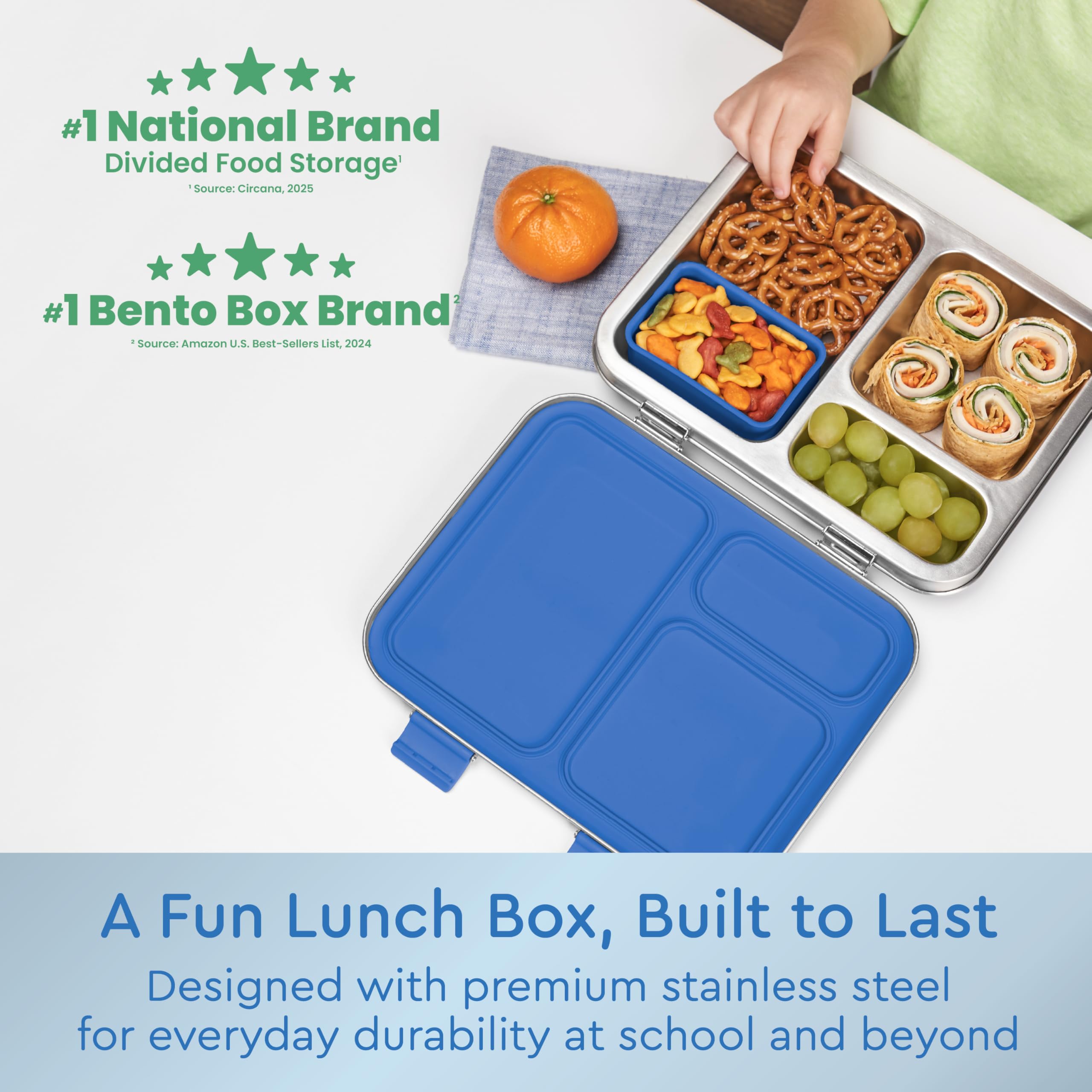 Bentgo Kids lunchbox open with three compartments for balanced portions