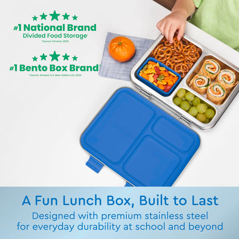 Bentgo Kids lunchbox open with three compartments for balanced portions