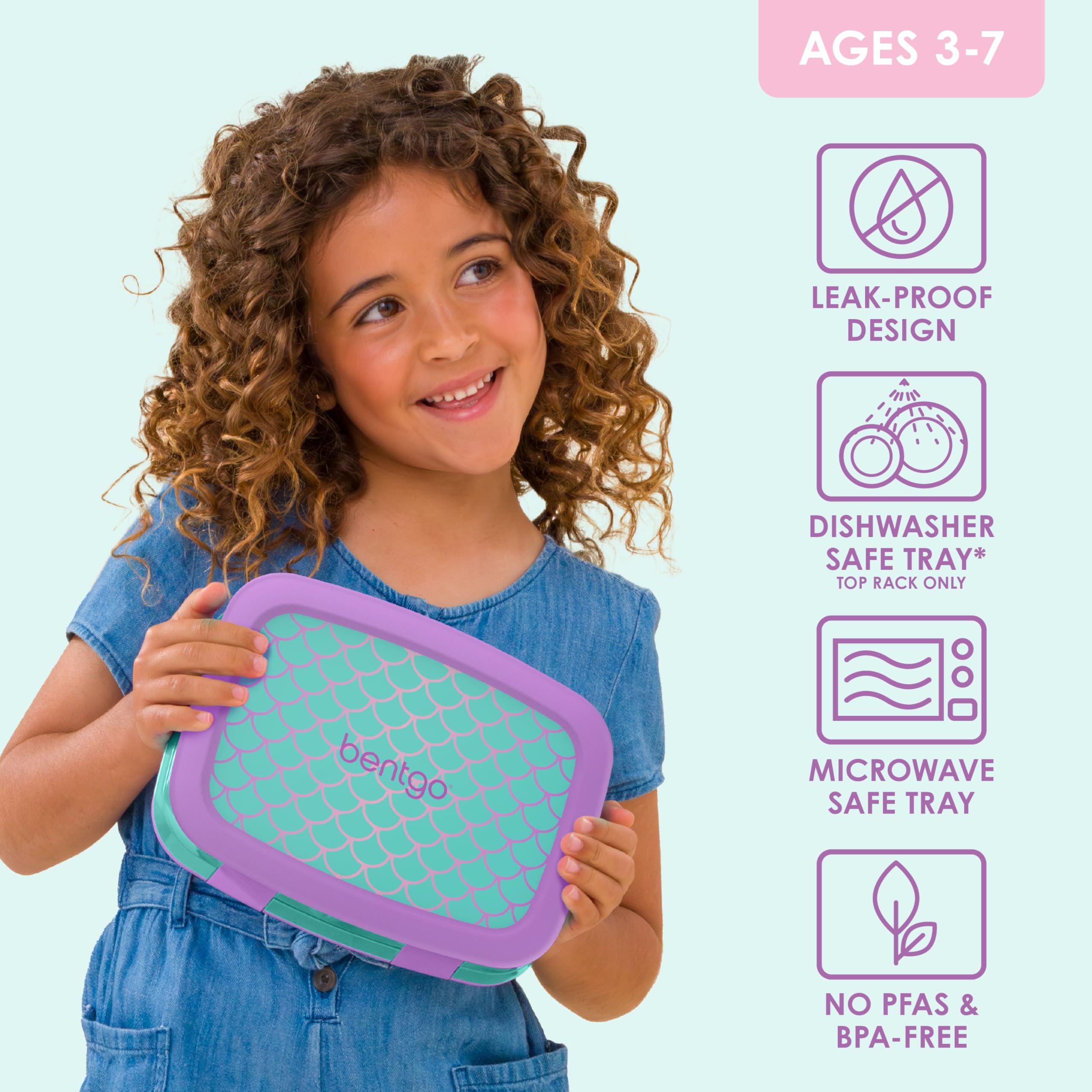 Bentgo Kids Mermaid Scales edge detail highlighting rubber-coated, drop-proof design.