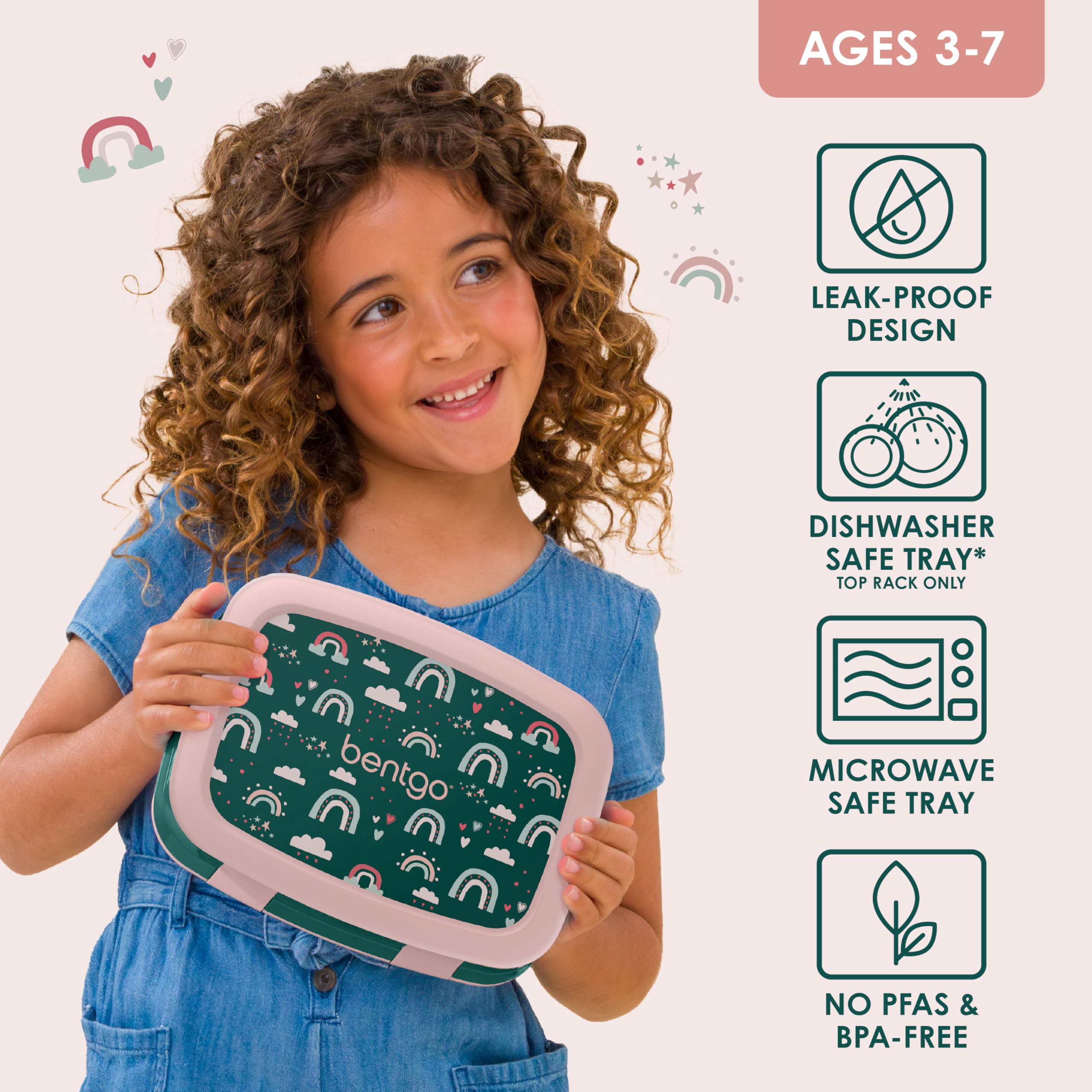 Five-compartment Bentgo Kids Prints bento supports balanced portions for kids 3–7.