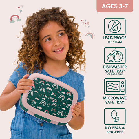 Five-compartment Bentgo Kids Prints bento supports balanced portions for kids 3–7.