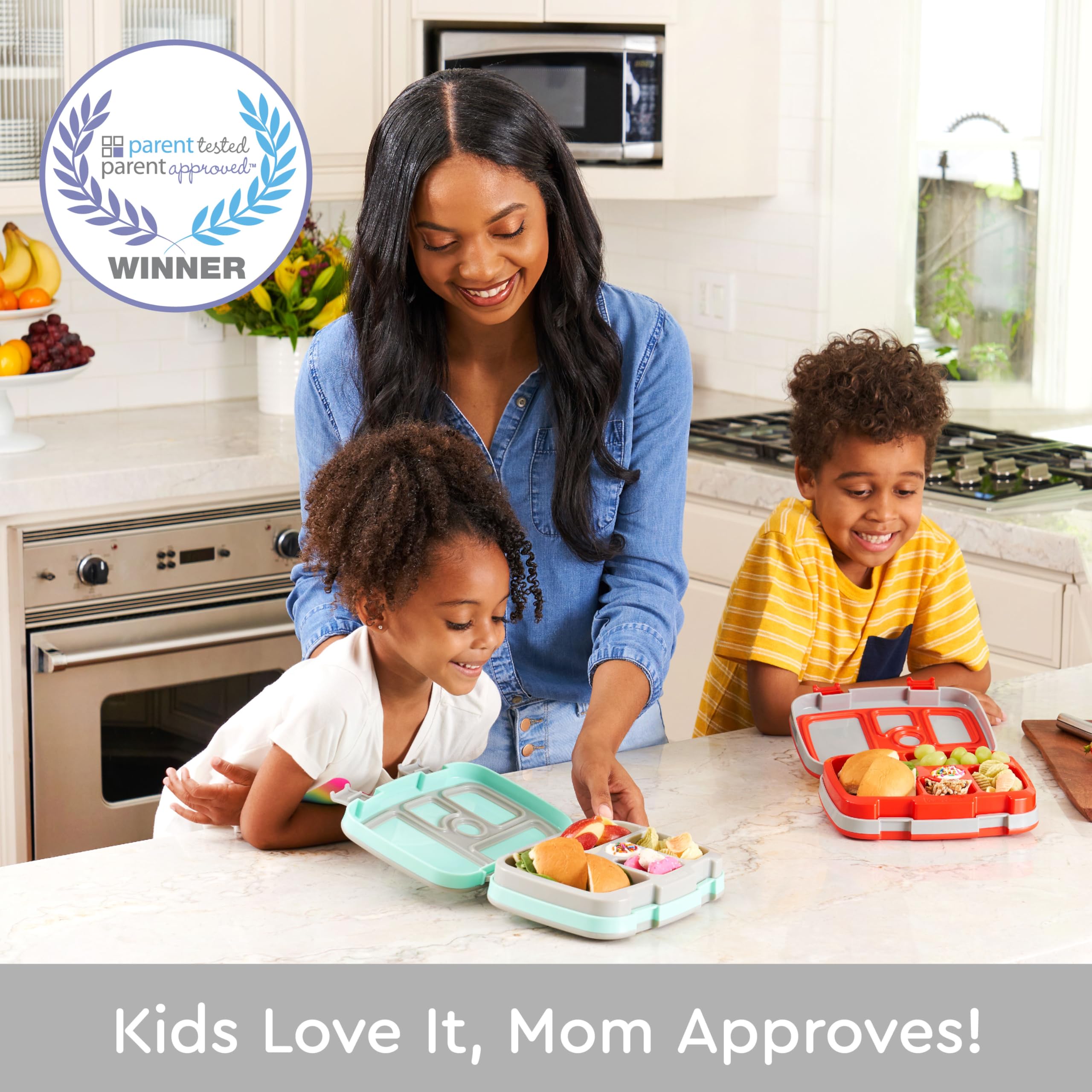 Durable Bentgo Kids Prints with five compartments for balanced meals.