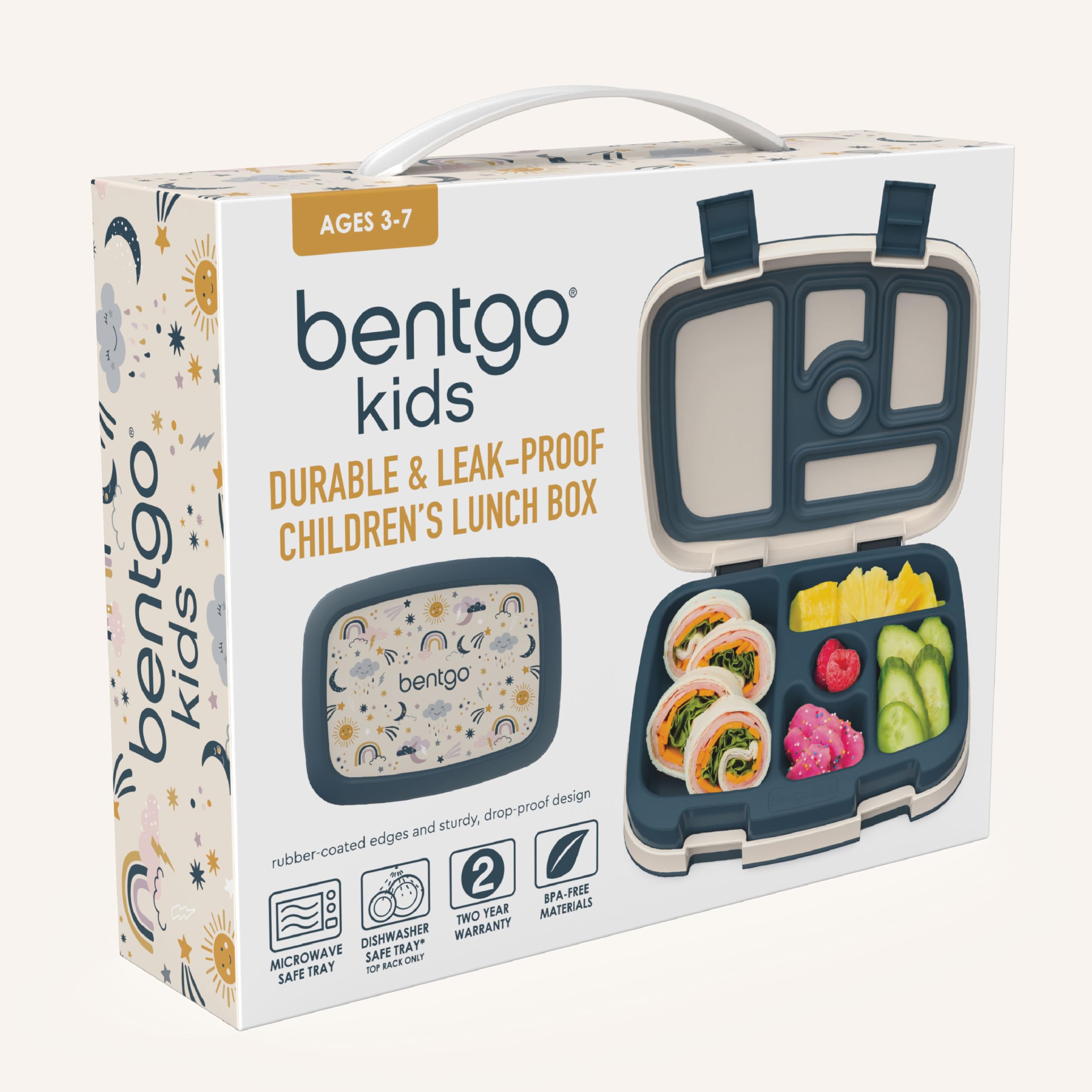 Bentgo Kids Prints backpack-ready design fits lunch and snacks securely.