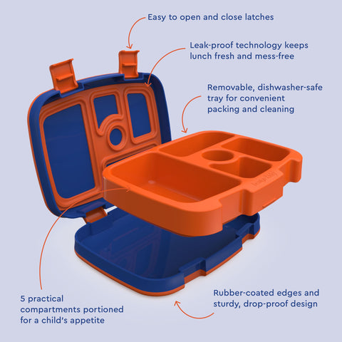 Bentgo Kids Prints dishwasher-safe components simplify cleanup after meals.