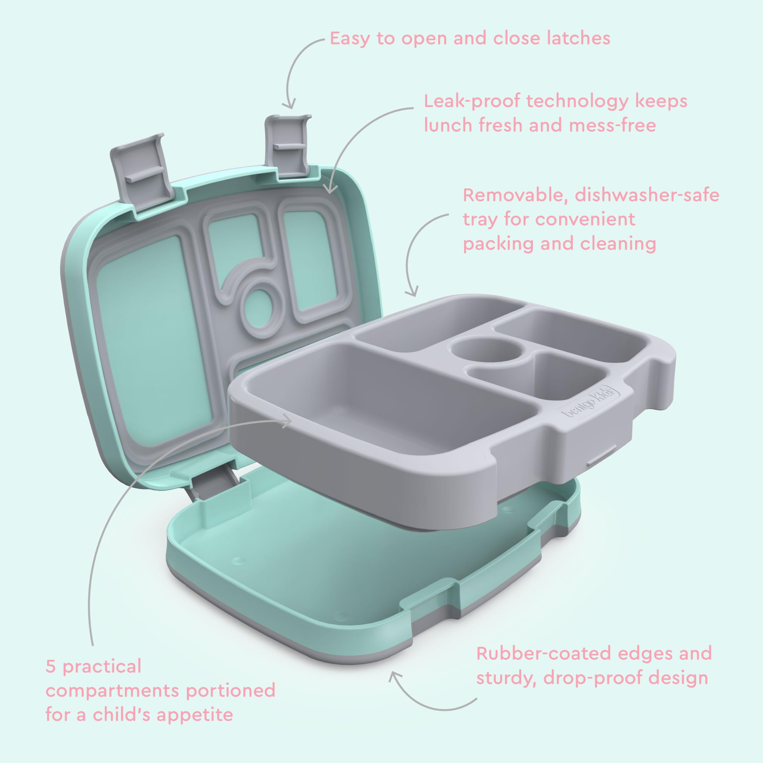 Dishwasher-safe Bentgo Kids Prints components reduce post-meal cleanup.