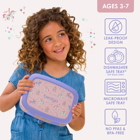 Bentgo Kids Prints drop-proof edge highlights durable design for active kids.