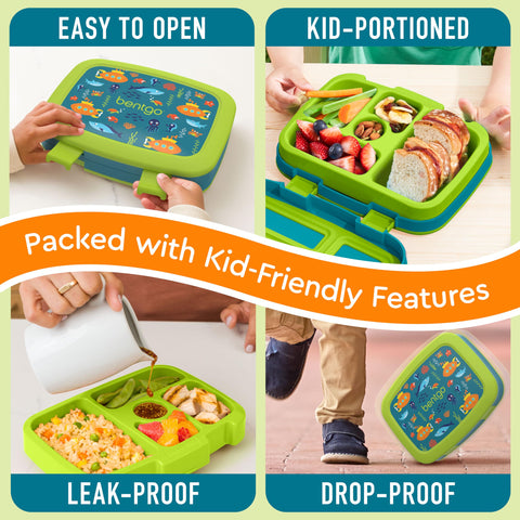 Bentgo Kids Prints drop-proof rubber edges protect the lunch box.