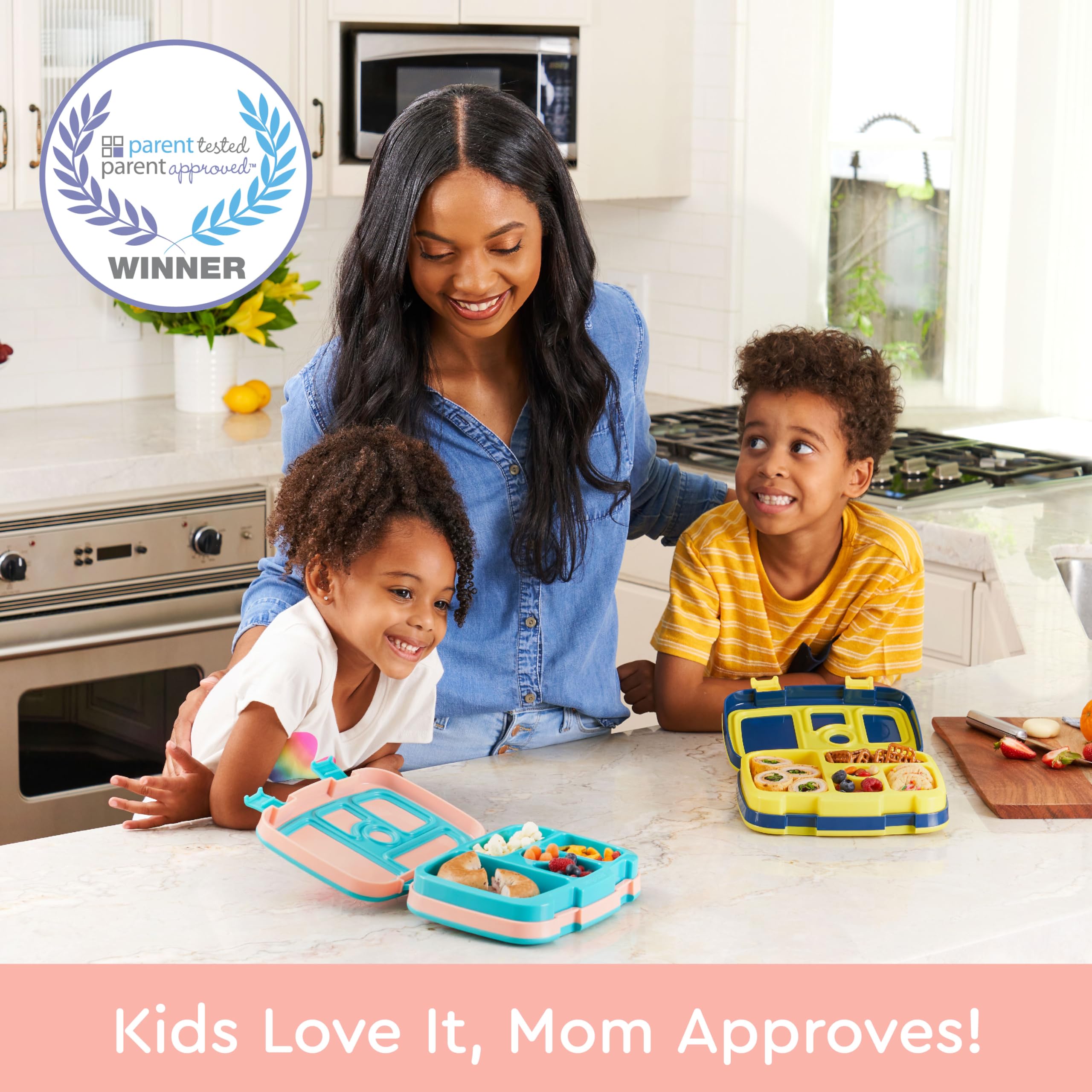Bentgo Kids Prints durable drop-proof lid protects meals during school and travel