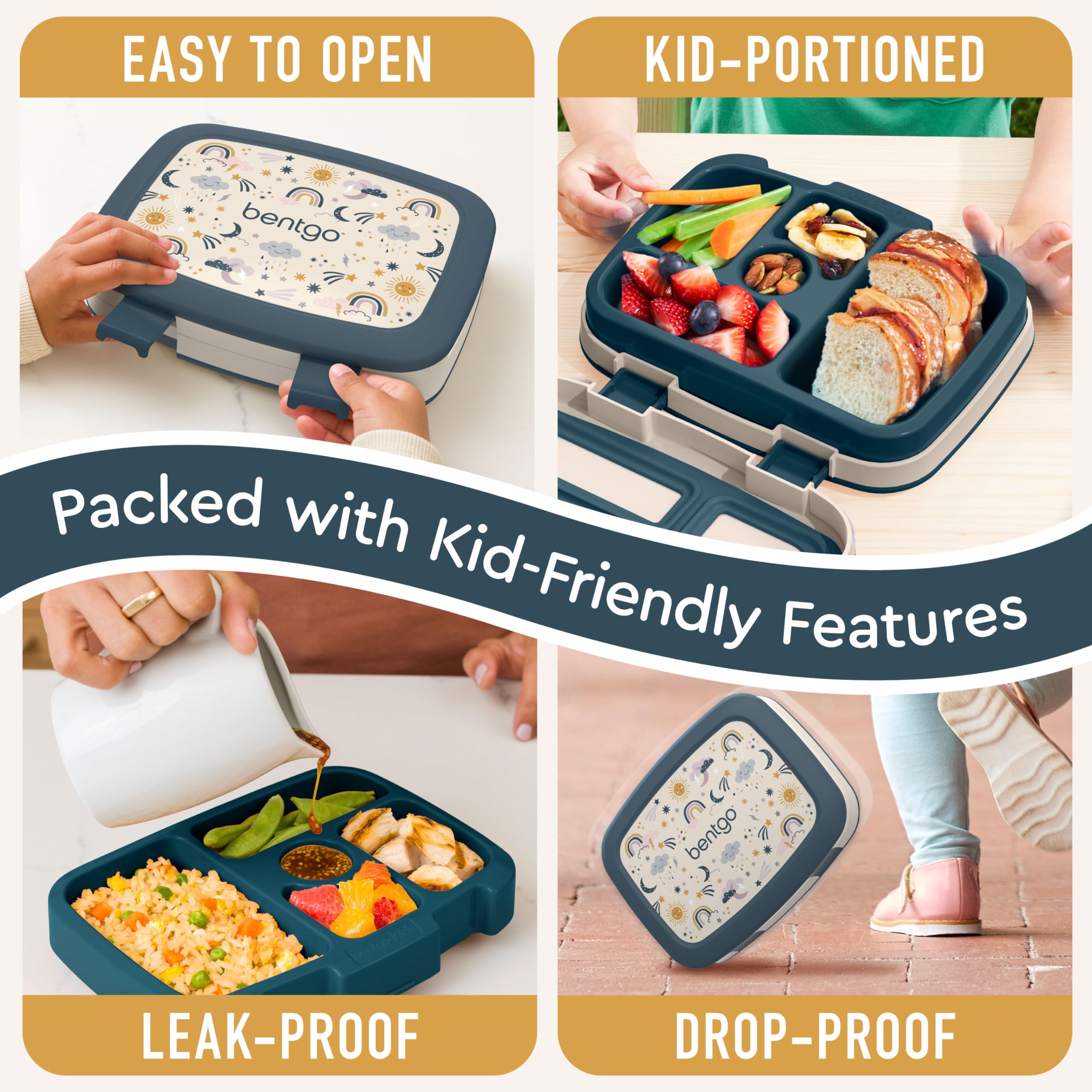 Bentgo Kids Prints durable rubber edge protects the lunch box during drops.