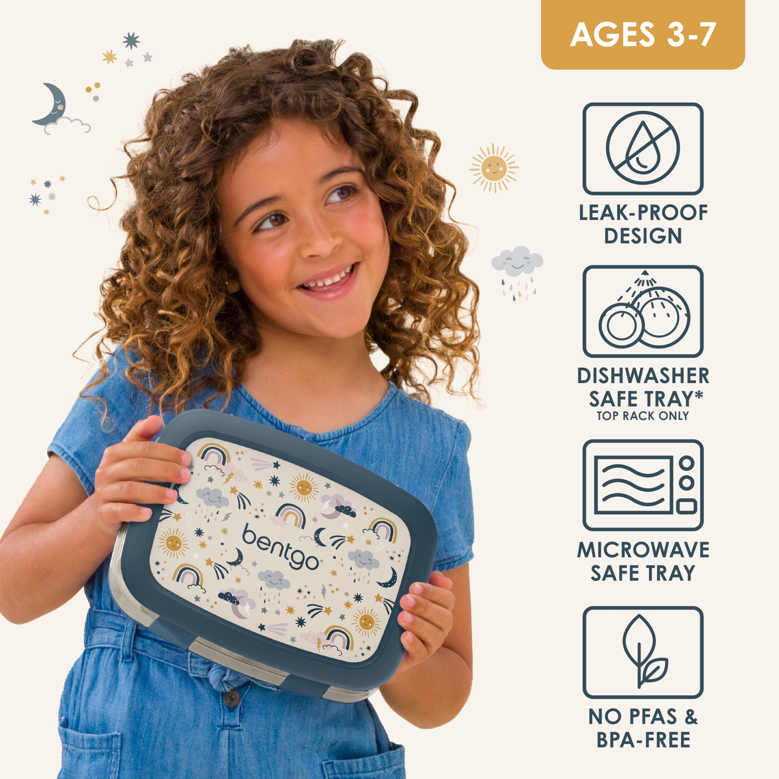 Bentgo Kids Prints five-compartments layout supports portion control for growing appetites.