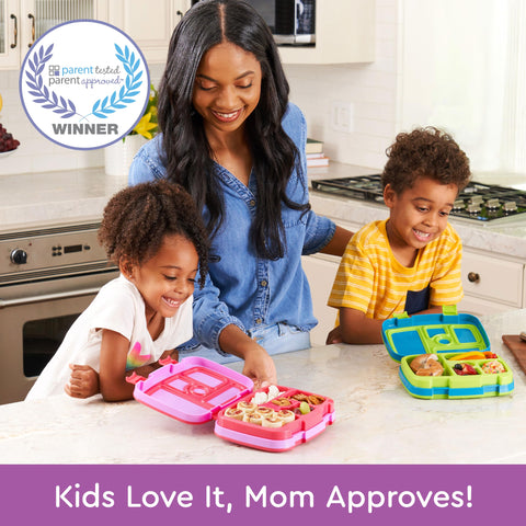 Bentgo Kids Prints five-compartments design provides balanced portions for ages 3–7.