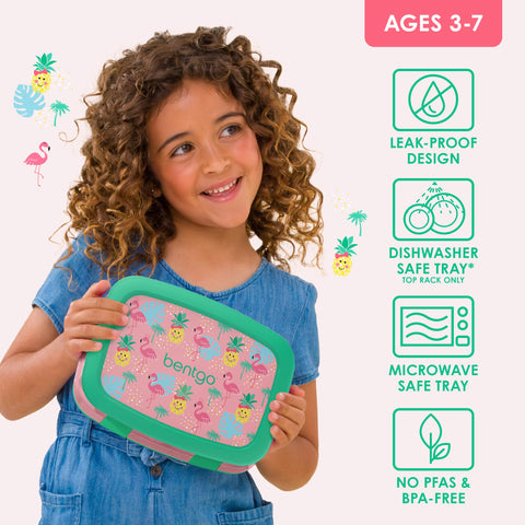 Bentgo Kids Prints five-compartment design supports balanced portions for ages 3 to 7
