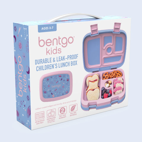 Bentgo Kids Prints Lavender Galaxy backpack-ready design for on-the-go meals