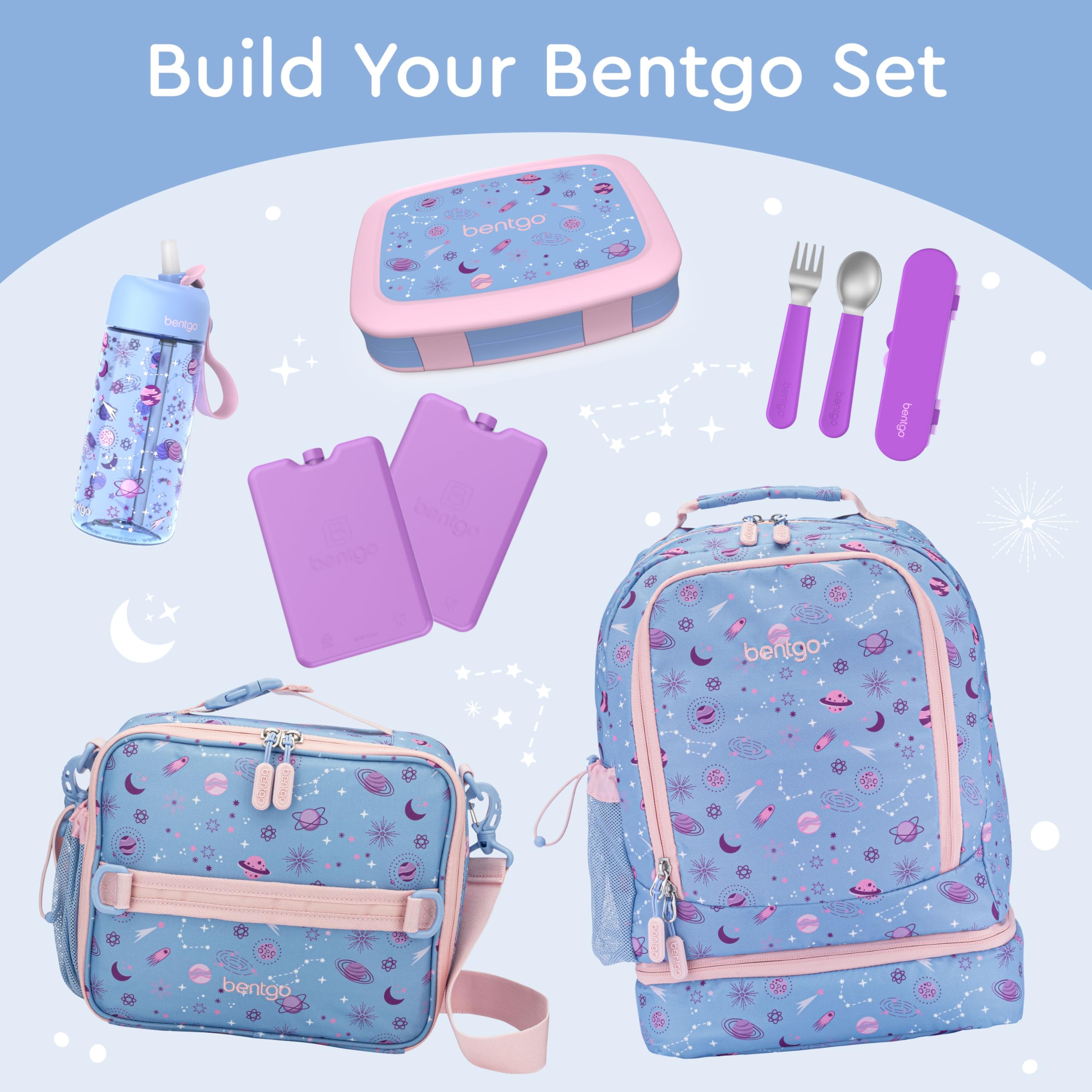 Bentgo Kids Prints Lavender Galaxy dishwasher-safe outer shell for easy cleanup