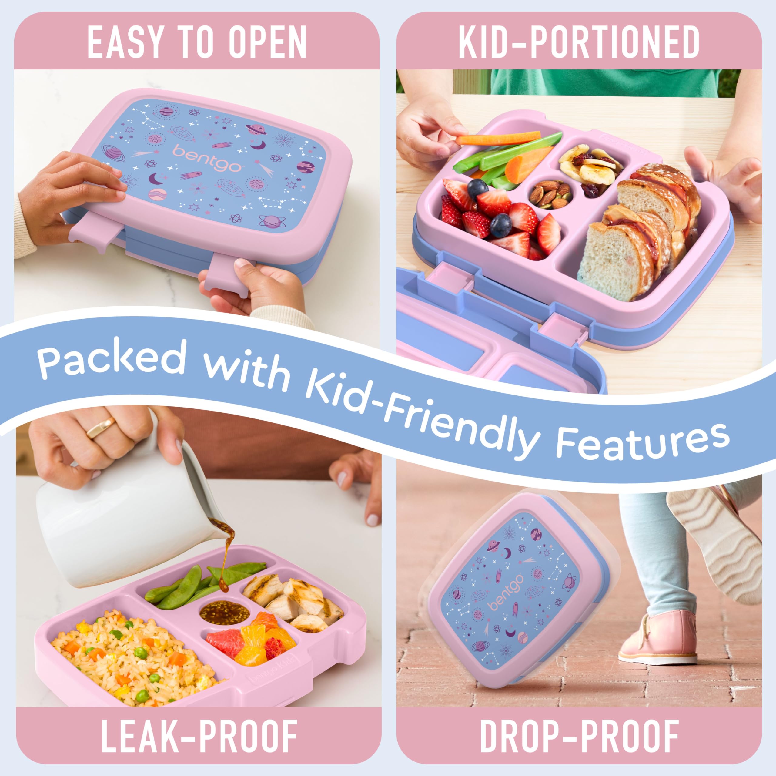 Bentgo Kids Prints Lavender Galaxy durable body with drop-proof edges for active kids