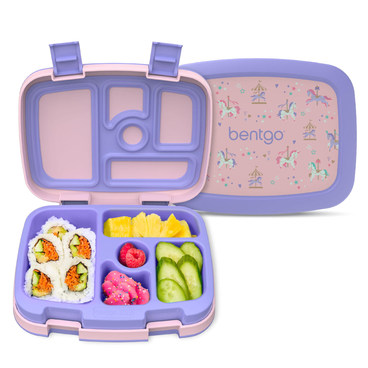Bentgo Kids Prints leak-proof lid keeps lunches secure and mess-free for school days.