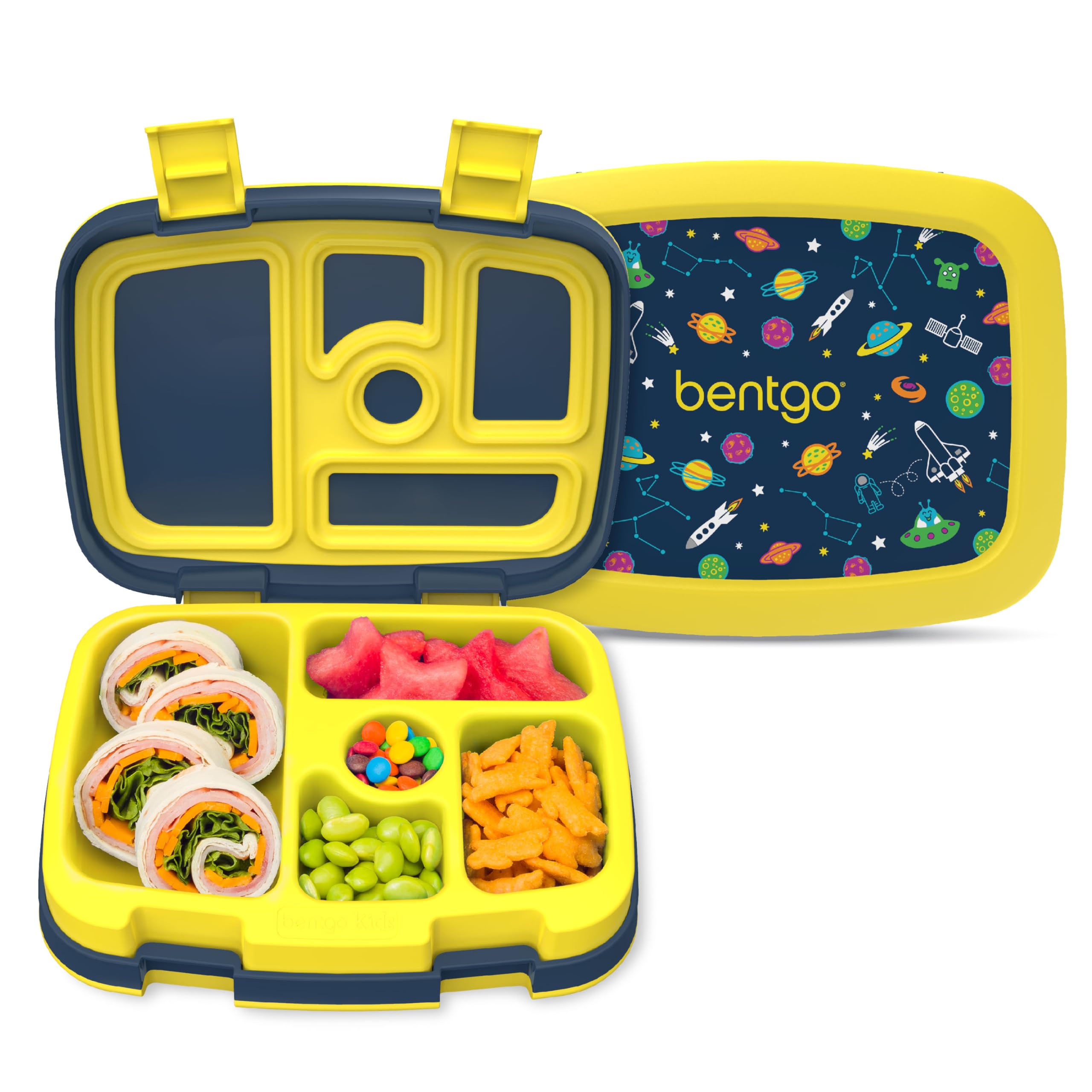 Bentgo Kids Prints lunch box close-up with leak-proof lid for mess-free meals