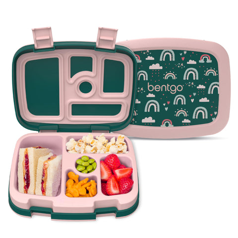 Bentgo Kids Prints leak-proof lunchbox with five compartments for tidy school meals.