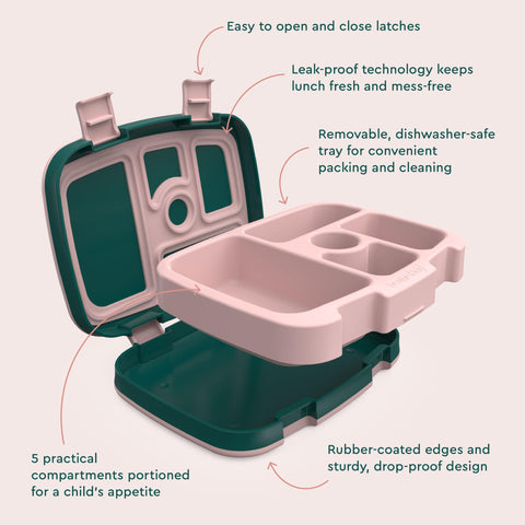 Removable microwave-safe tray for quick reheating and easy cleaning in Bentgo Kids Prints.