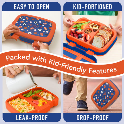 Bentgo Kids Prints microwave-safe tray for quick reheating at home or school.