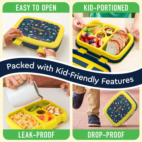 Bentgo Kids Prints removable microwave-safe tray for quick reheating