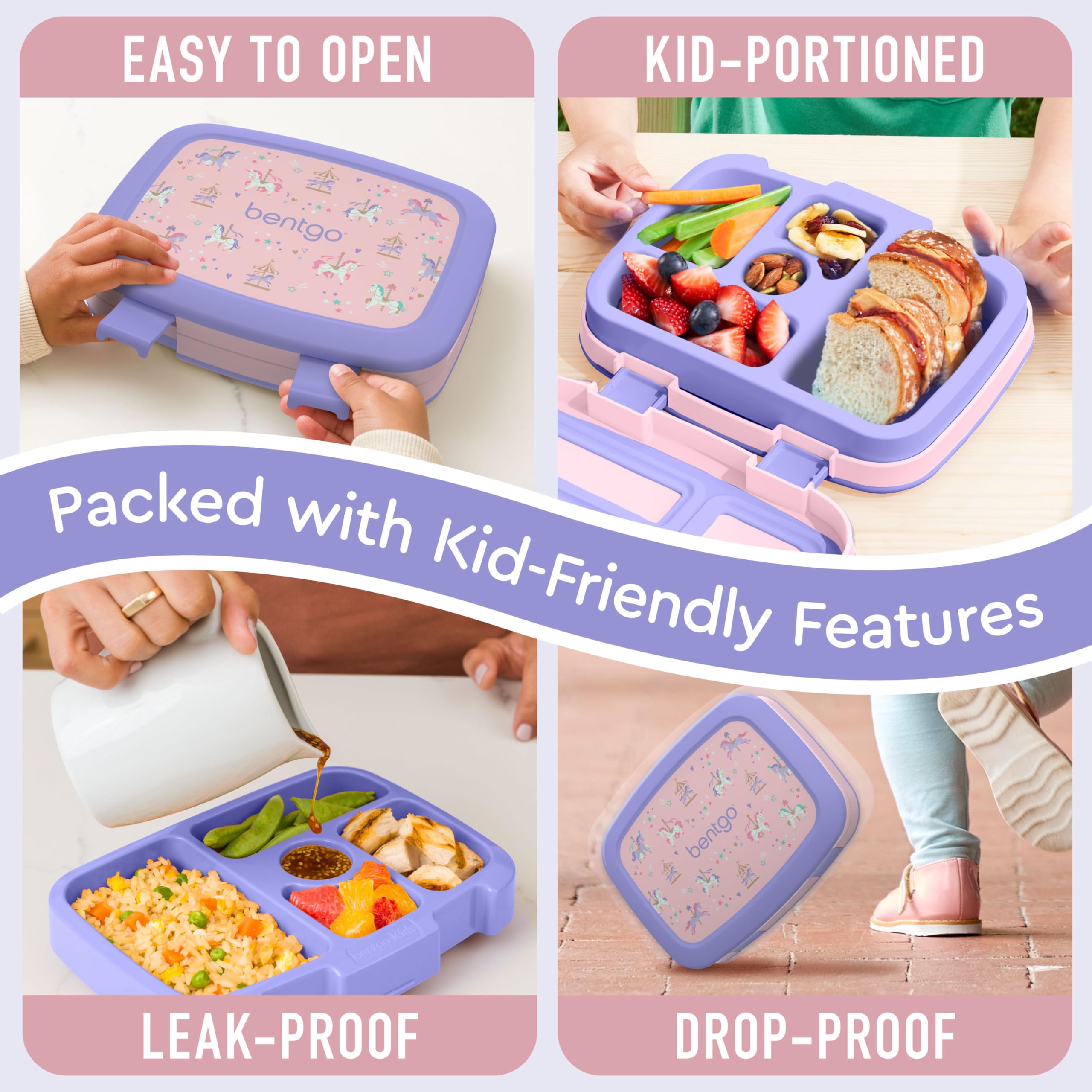 Bentgo Kids Prints removable microwave tray ready for quick reheating meals.
