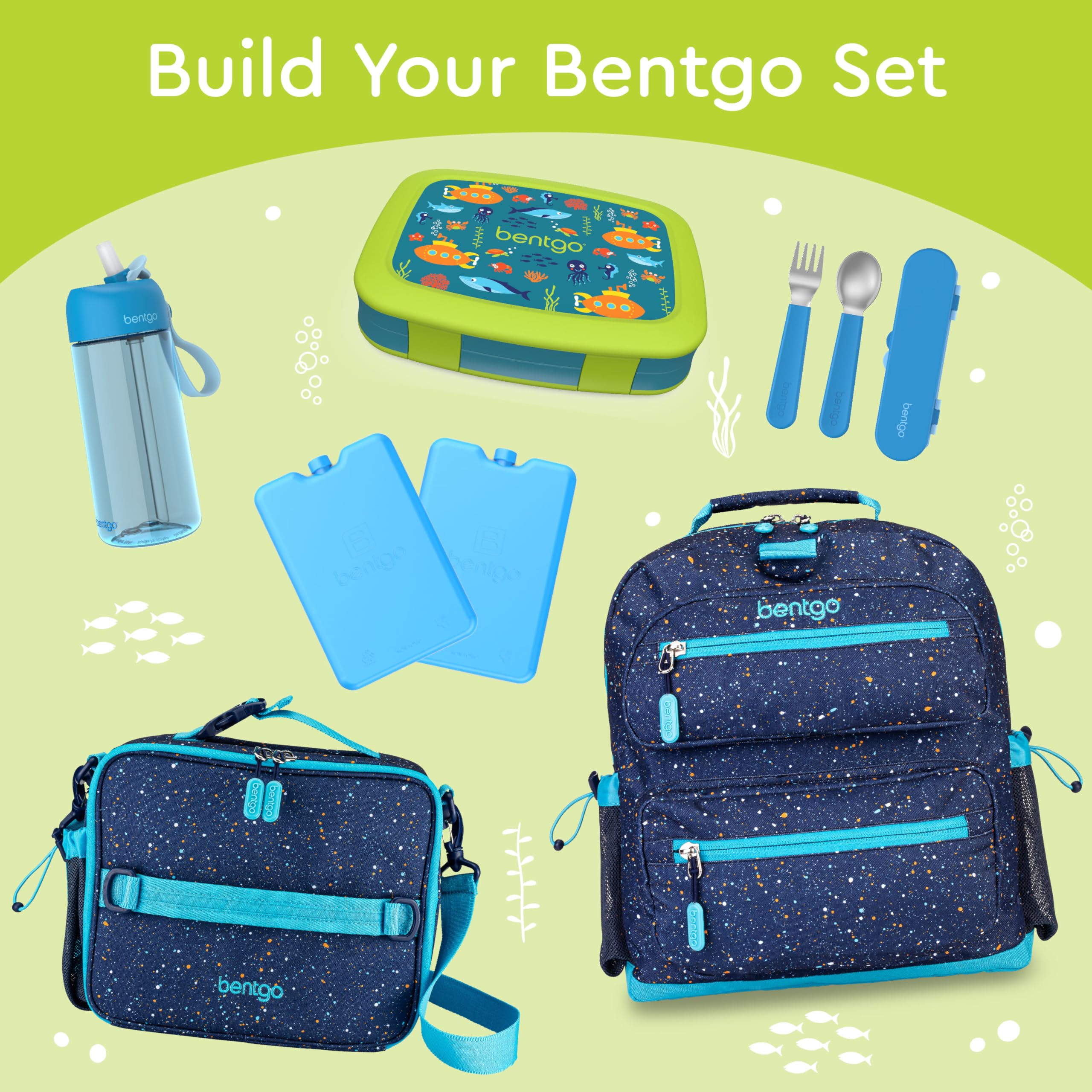 Bentgo Kids Prints removable microwave-safe tray for quick reheating.