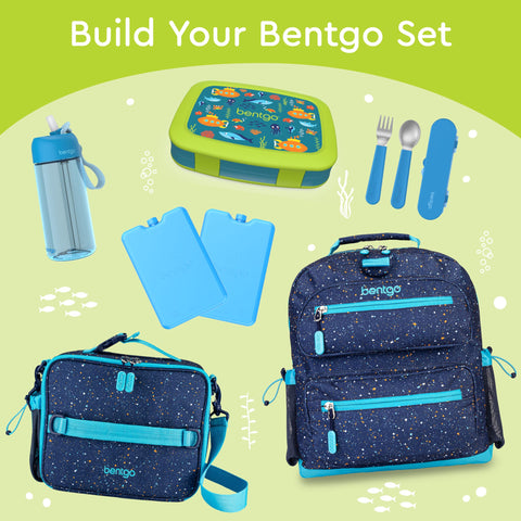Bentgo Kids Prints removable microwave-safe tray for quick reheating.