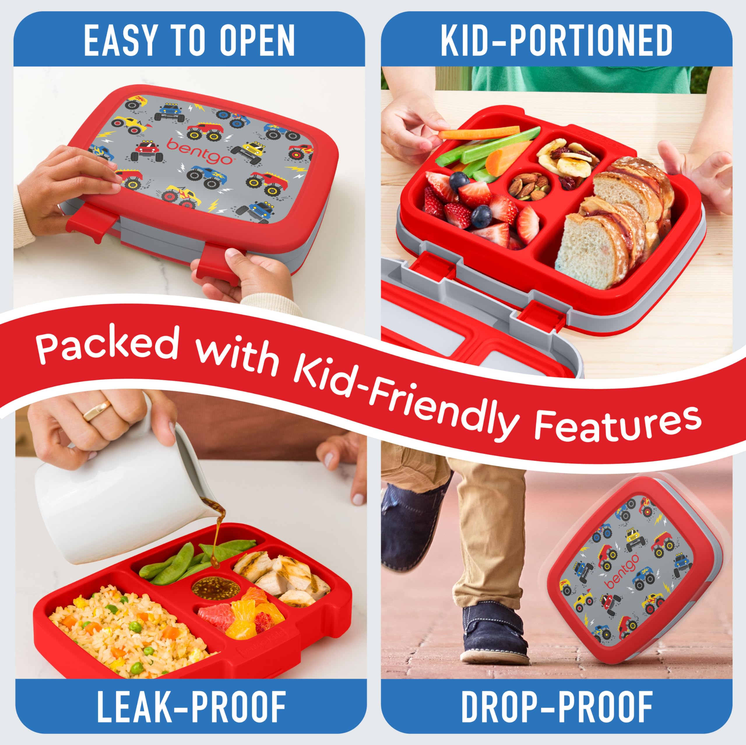 Bentgo Kids removable microwave-safe tray for quick reheating at school.