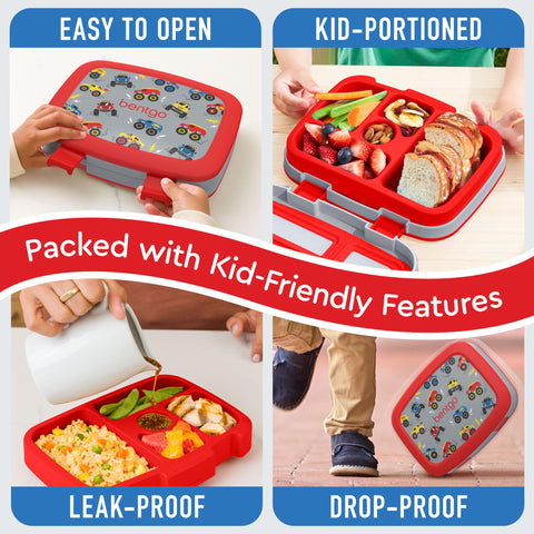 Bentgo Kids removable microwave-safe tray for quick reheating at school.