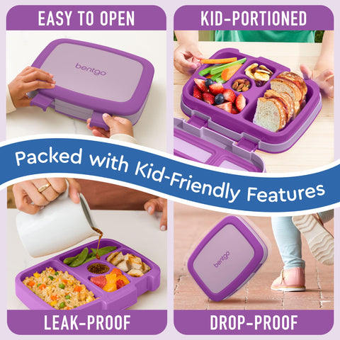 Bentgo Kids removable microwave-safe tray shown for quick reheats while preserving portions.