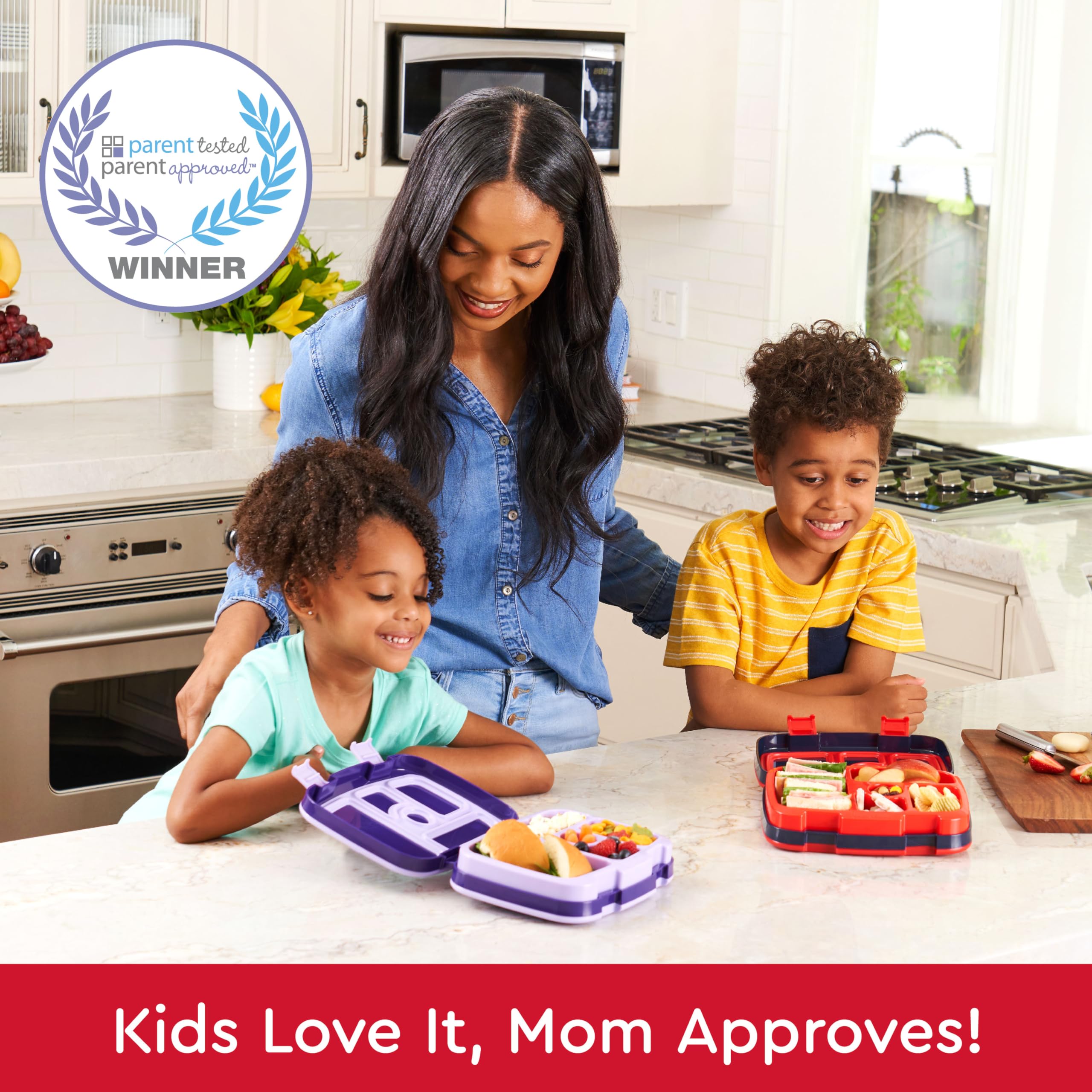 Bentgo Kids Rocket lunchbox compartments organized for portion-controlled meals on the go.